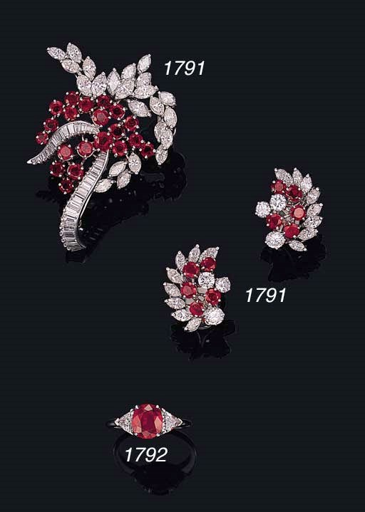 A SET OF RUBY AND DIAMOND JEWELLERY