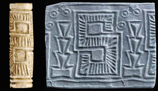 A PROTO-ELAMITE WHITE STEATITE CYLINDER SEAL
