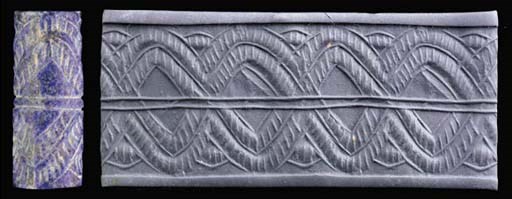 A SUMERIAN LAPIS LAZULI CYLINDER SEAL