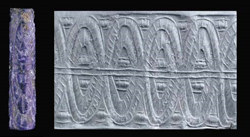 A SUMERIAN LAPIS LAZULI CYLINDER SEAL