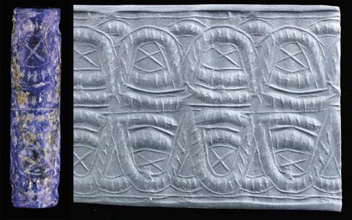 A SUMERIAN LAPIS LAZULI CYLINDER SEAL