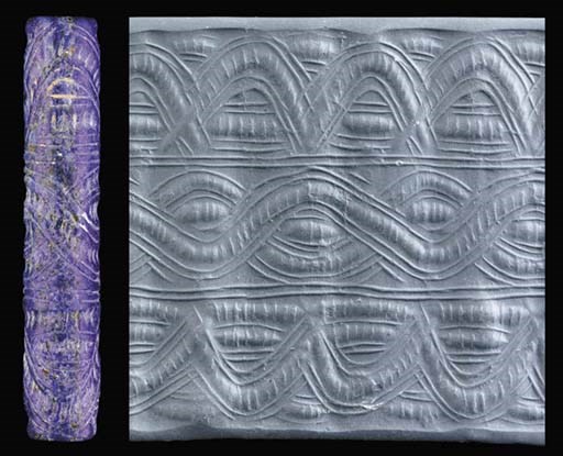 A SUMERIAN LAPIS LAZULI CYLINDER SEAL