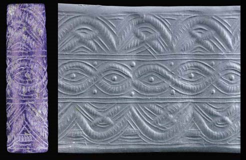 A SUMERIAN LAPIS LAZULI CYLINDER SEAL