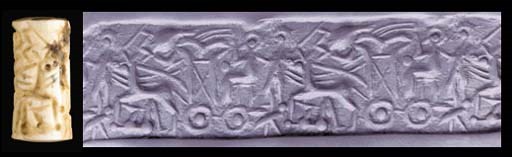 A SYRIAN WHITE STONE CYLINDER SEAL