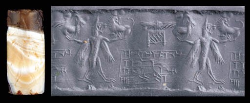 A NEO-BABYLONIAN BANDED AGATE CYLINDER SEAL