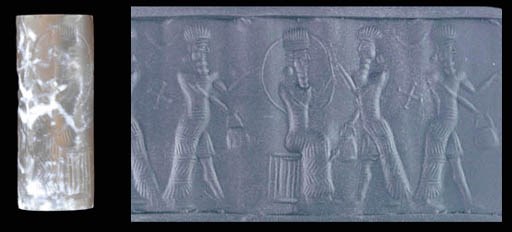 A WESTERN IRANIAN GRAY CHALCEDONY CYLINDER SEAL