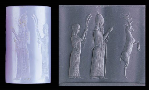 A WESTERN ASIATIC CHALCEDONY CYLINDER SEAL