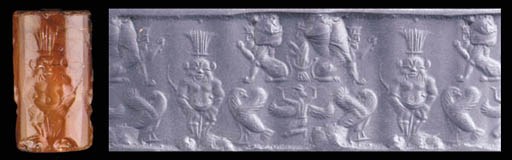 AN ACHAEMENID BANDED CARNELIAN CYLINDER SEAL