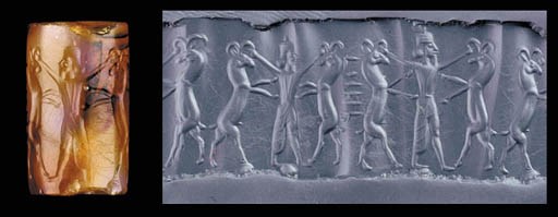 AN ACHAEMENID VEINED CARNELIAN CYLINDER SEAL
