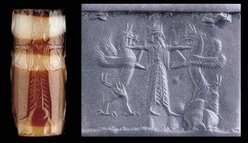 AN ACHAEMENID BANDED AGATE CYLINDER SEAL