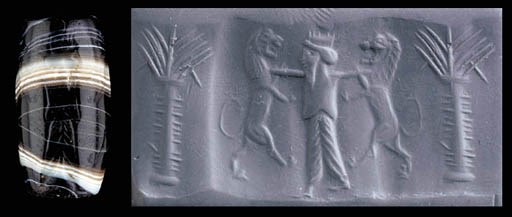 AN ACHAEMENID BANDED AGATE CYLINDER SEAL