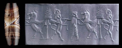 AN ACHAEMENID BANDED AGATE CYLINDER SEAL