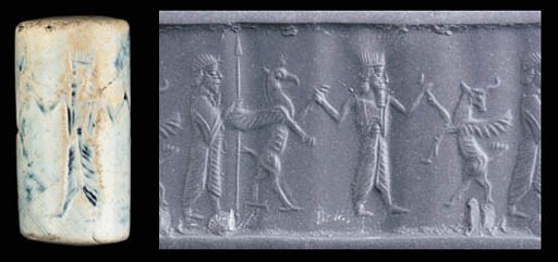 AN ACHAEMENID CALCIFIED CHALCEDONY CYLINDER SEAL