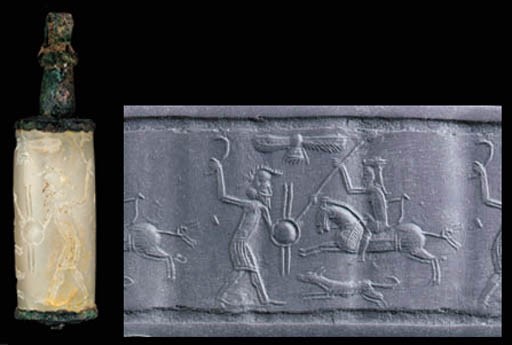 AN ACHAEMENID CHALCEDONY CYLINDER SEAL