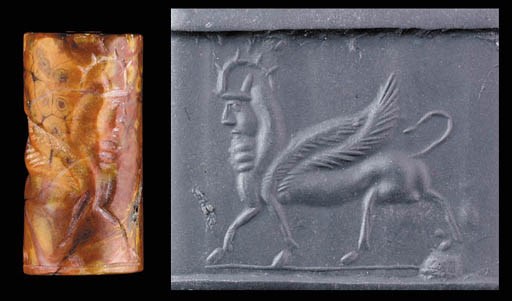 A GRAECO-PERSIAN RED AND ORANGE JASPER CYLINDER SEAL
