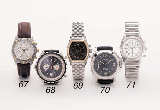 Breitling. A stainless steel self-winding tonneau-shaped waterproof chronograph wristwatch with date and bracelet