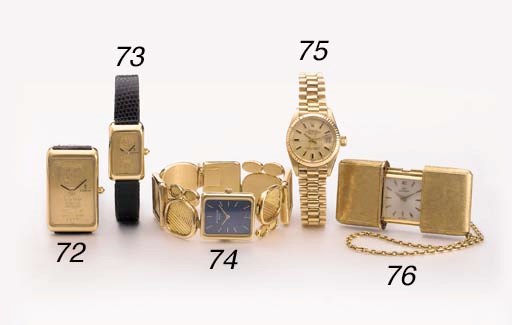 Patek Philippe. A rare 18K gold rectangular wristwatch with unusual bracelet