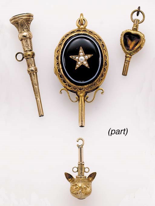 A group of nineteen gold, silver, gilt and gem-set assorted watch keys