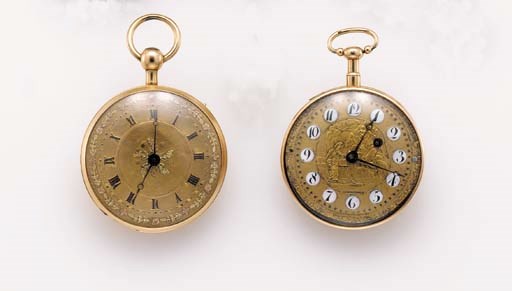 Curvoisier & Swiss. A lot of two 18K gold quarter repeating openface keywound watches