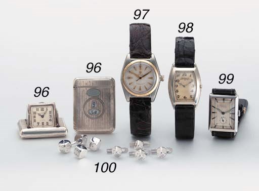 Rolex. A stainless steel rectangular hinged wristwatch
