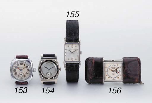 Hamilton. A 14K white gold and enamel tonneau-shaped wristwatch with movable lugs