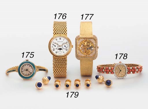 Swiss. A lady's 18K gold and enamel bracelet watch