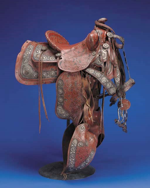 A FINE SILVER AND GOLD MOUNTED SADDLE, BRIDLE AND MARTINGALE BY KEYSTON BROS., SAN FRANCISCO, CIRCA 1950