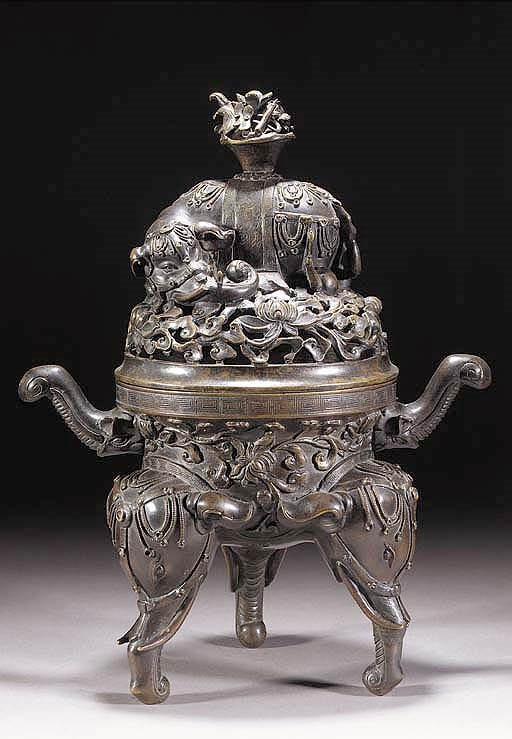 A bronze tripod censer and cover
18th Century