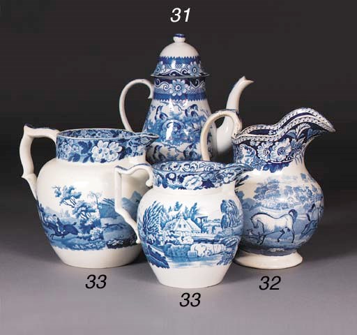 A Staffordshire pearlware blue and white baluster jug