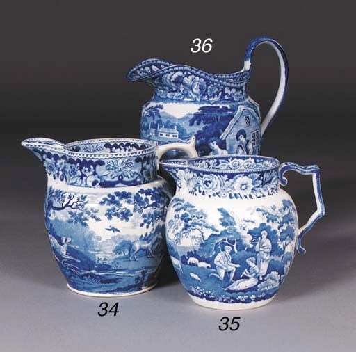 A Riley pearlware blue and white jug