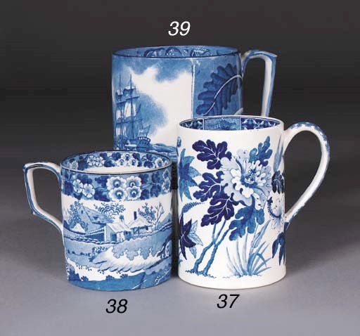 A Staffordshire pearlware blue and white cylindrical mug