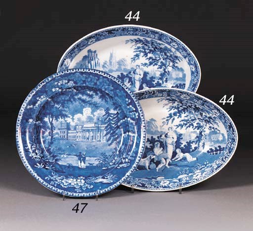 Two Davenport pearlware blue and white oval dishes