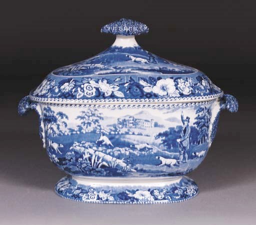 A Staffordshire pearlware blue and white tureen and cover