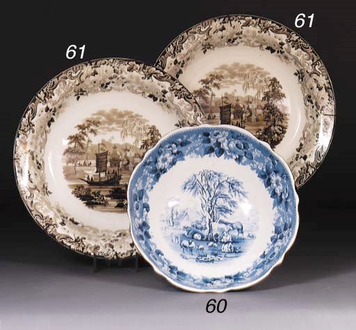 An Adams Ironstone blue and white shaped circular footed bowl