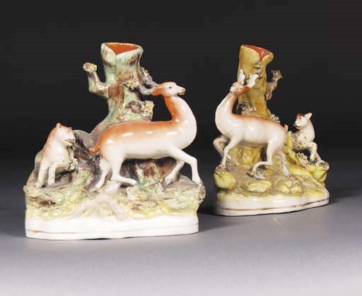 Two Staffordshire spill vases