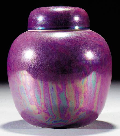 A Ruskin purple lustre ginger jar and cover