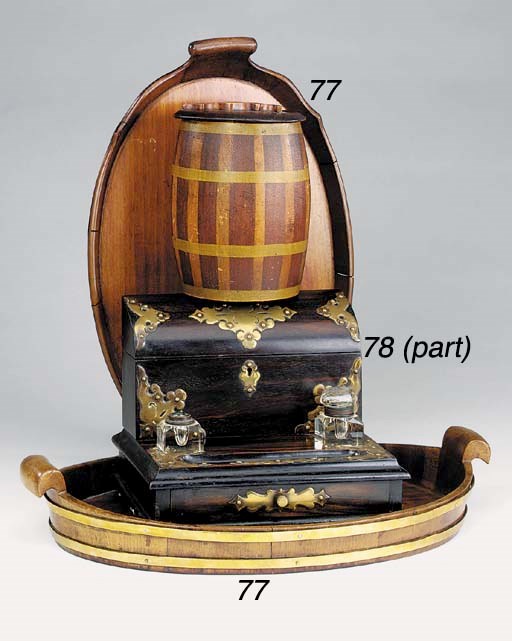 A Victorian coromandel and brass mounted desk stand, third quarter 19th century