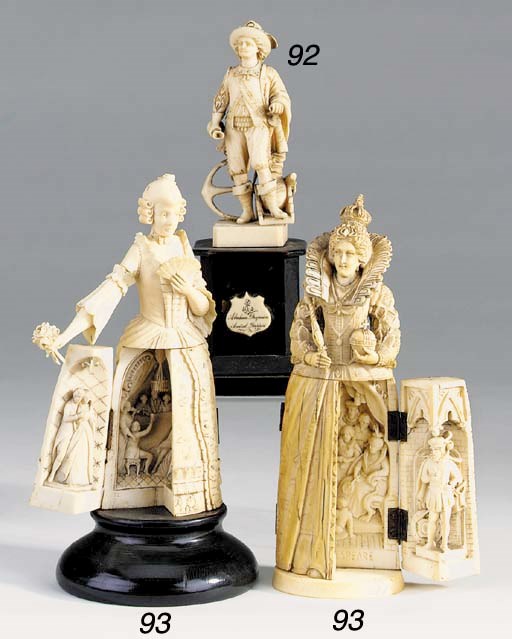 A Dieppe carved ivory triptych figure of Queen Elizabeth, 19th century
