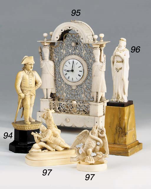 An Oriental carved bone mantel timepiece, 19th century