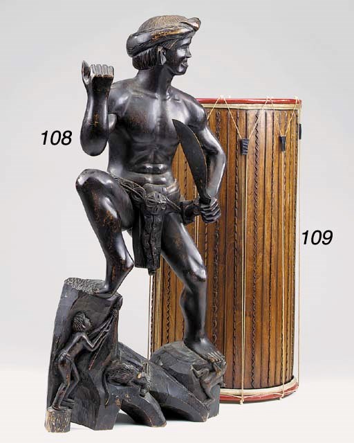 A Northern European carved wood drum, late 19th or early 20th century