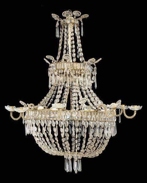 A Continental glass eight light chandelier, late 19th or early 20th century