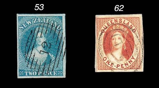 used  1860 (Nov.) 1d. carmine-rose with large margins all round, lightly cancelled "Q.L" in eliptical ovals, strong colour and very fine. S.G. 1, £800. Photo