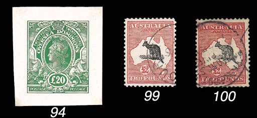 F -- £2 black and rose Sperati forgery on genuine watermarked paper, cancelled with "POSTED AT SEA" c.d.s.; fine and very rare. B.P.A. Certificate (1999). Photo