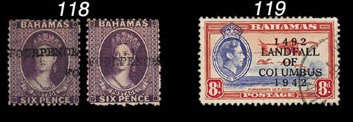 unused  1883 "FOUR PENCE" on 6d. deep violet showing portion of adjoining surcharge, variety watermark reversed, unused with part original gum. S.G. 45x, £600. Photo