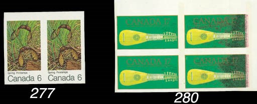 unmounted mint  1971 Spring 6c. pair, variety imperforate, fresh unmounted mint; trival crease on one stamp. S.G. 677a, £600. Photo