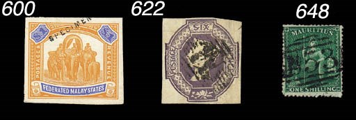 used  1857-59 embossed 6d. violet clearly cancelled "M" in bars, good margins all round; trivial wrinkle at right. Very rare. S.G. Z19. Photo