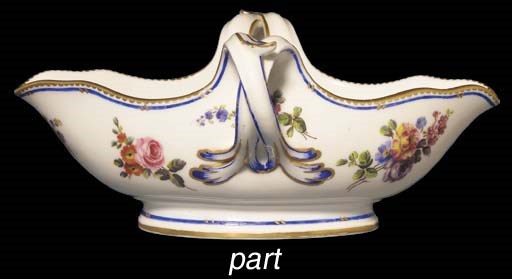 A pair of Sevres double-lipped two-handled sauceboats