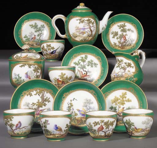 A Sevres green-ground part tea-service