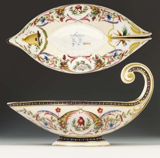 A Sevres revolutionary navette-shaped sauceboat