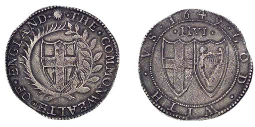 Halfcrown, 1649 (ESC 425, R2; S.3215), old scratches on obverse shield, slightly porous, otherwise very fine (weight of 228.0 grains (14.77g.) is only about 1.8 light; s.g. 10.317), very rare